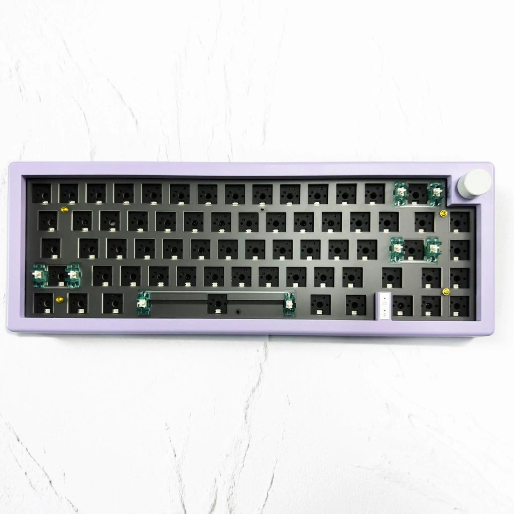 DIY hot-swappable mechanical keyboard kit with RGB lighting and rotary knob in seven colour options