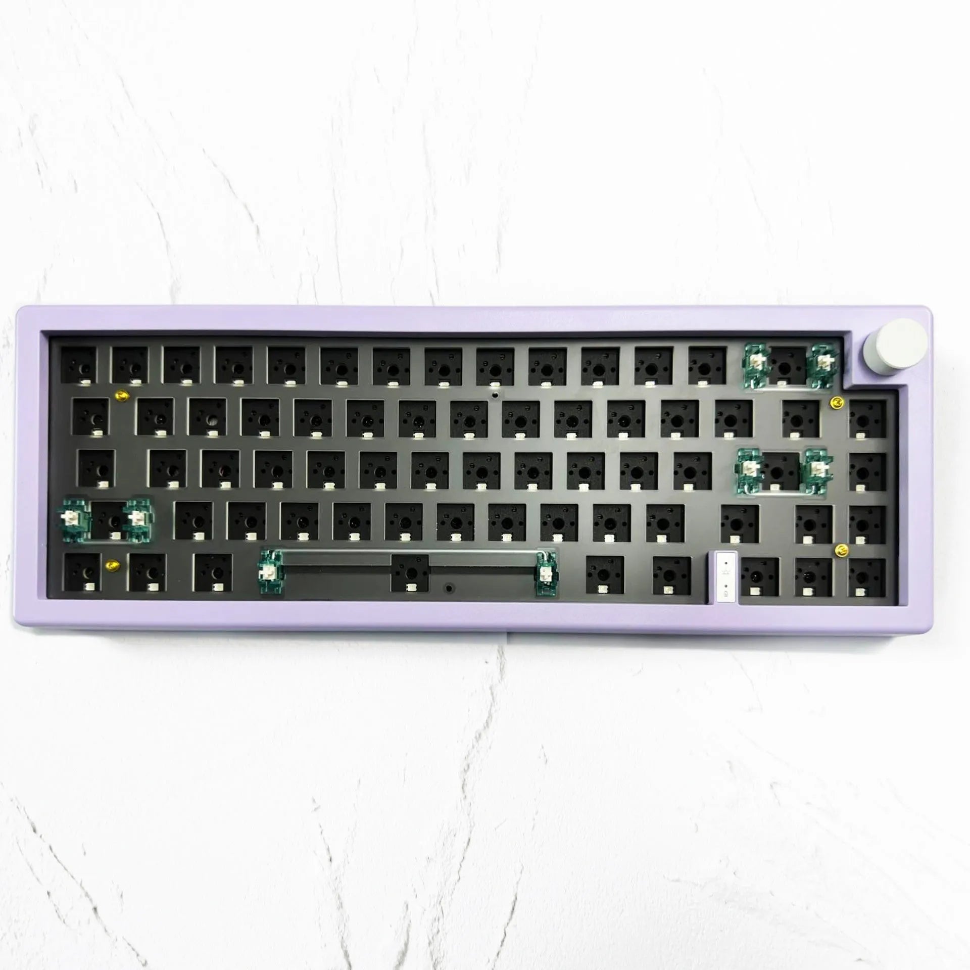 DIY hot-swappable mechanical keyboard kit with RGB lighting and rotary knob in seven colour options