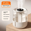 Beige round USB humidifier with digital display, dual spray nozzles and night light