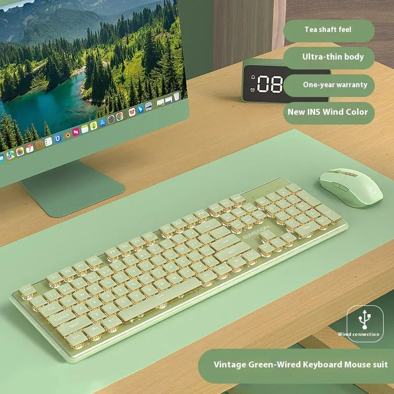 Prewalker V3 keyboard and mouse set in retro green colour with wired connection