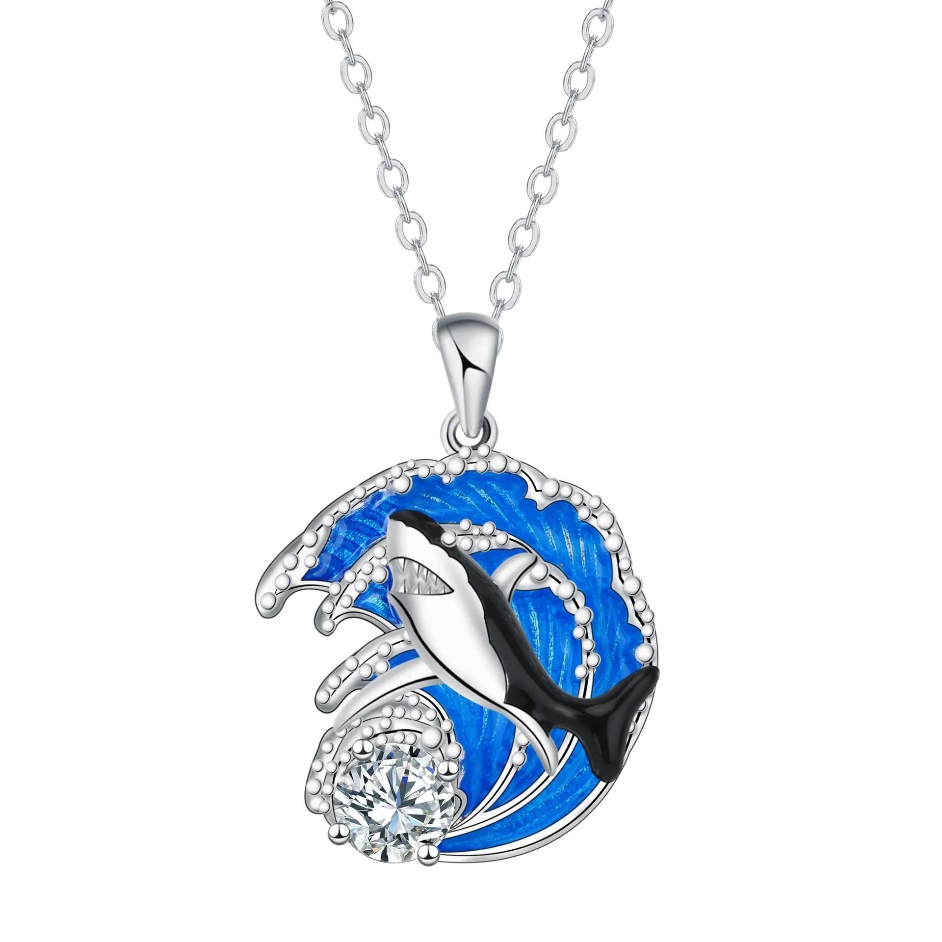Shark pendant necklace for women with adjustable 41-50cm copper chain