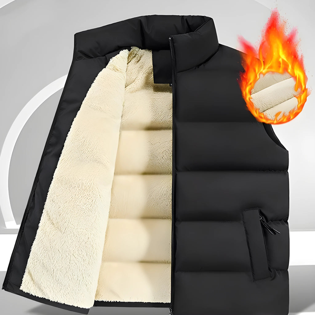 Men's striped lambswool vest for autumn and winter in black, dark blue, or red.