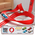 DIY assembled plastic inertia rail car toy set with 4m or 5m red or blue track in a colour box