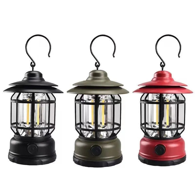 Portable camping head lamp lantern in choice of dark green, black, or red colours with battery options