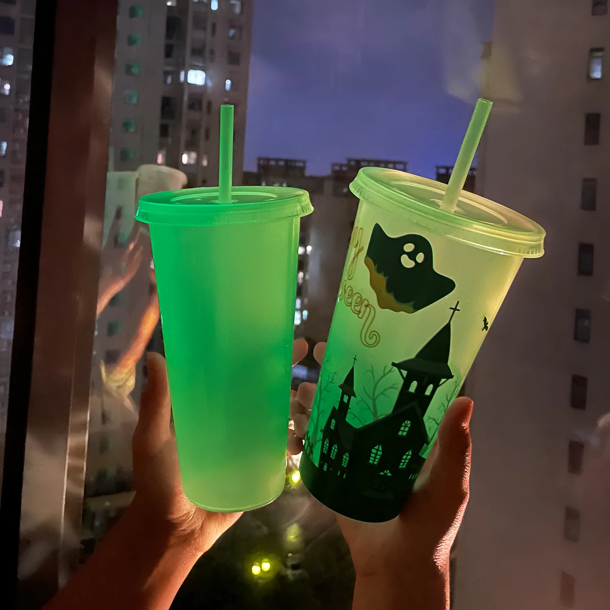 720ml Halloween luminous straw cup in PP plastic with six color options