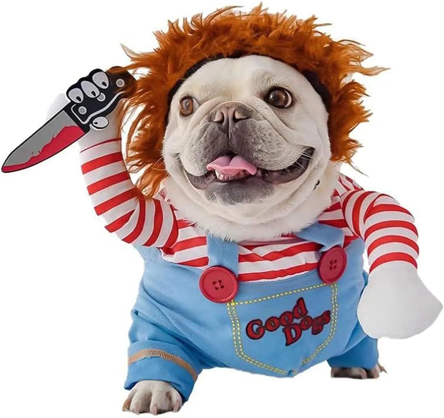 Striped harness costume trousers for dog or cat, 3-piece Halloween outfit set
