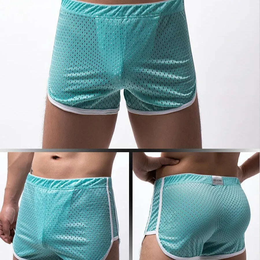 Men's three-point boxers in cotton and nylon fabric, shown in multiple colour options.