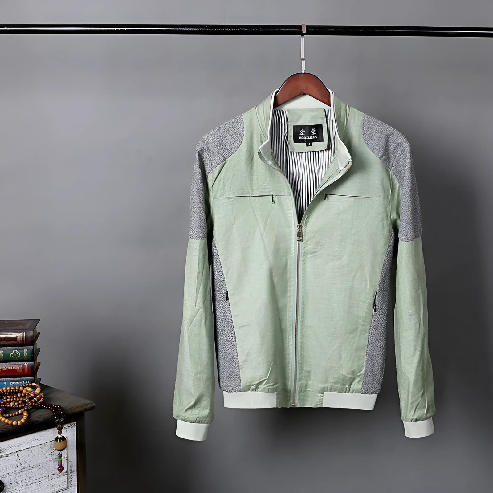 Men's thin linen jacket in regular fit available in blue, grass green or heather grey colours