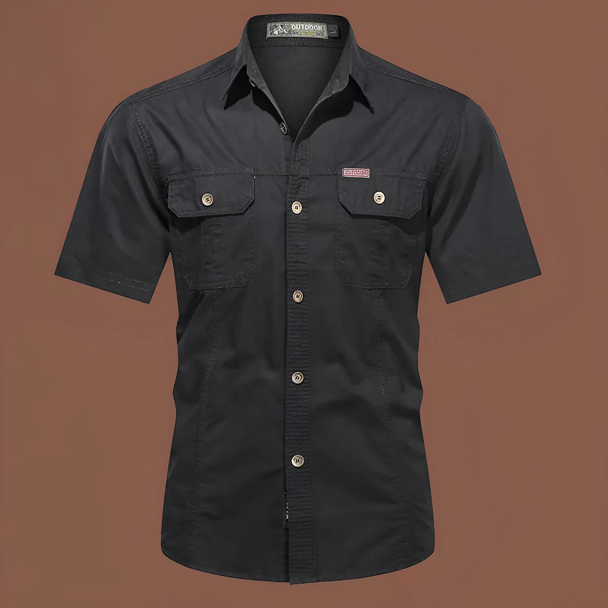 Men's cotton short sleeve work shirt in loose fit with non-iron treatment shown in multiple colour options