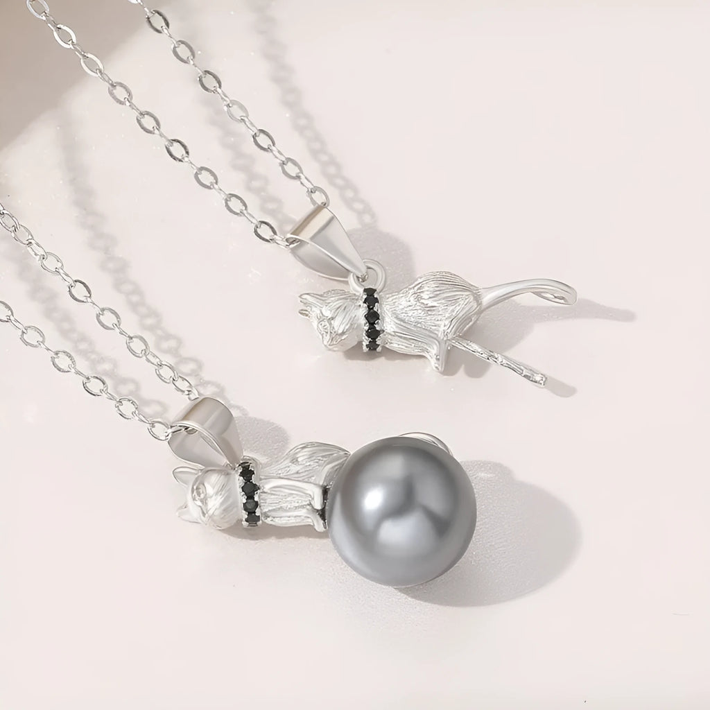 925 sterling silver cat pendant clavicle necklace with electroplated finish