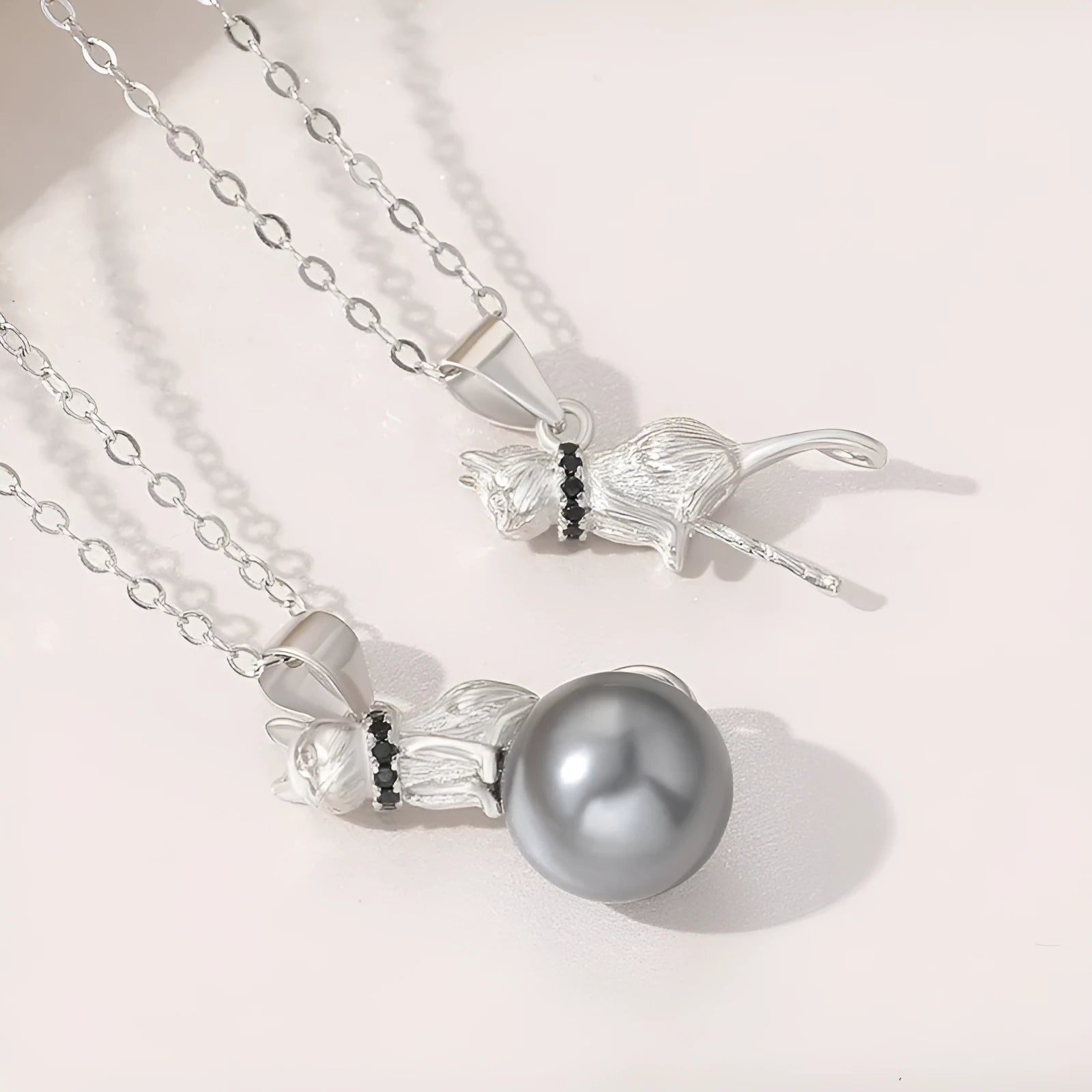 925 sterling silver cat pendant clavicle necklace with electroplated finish