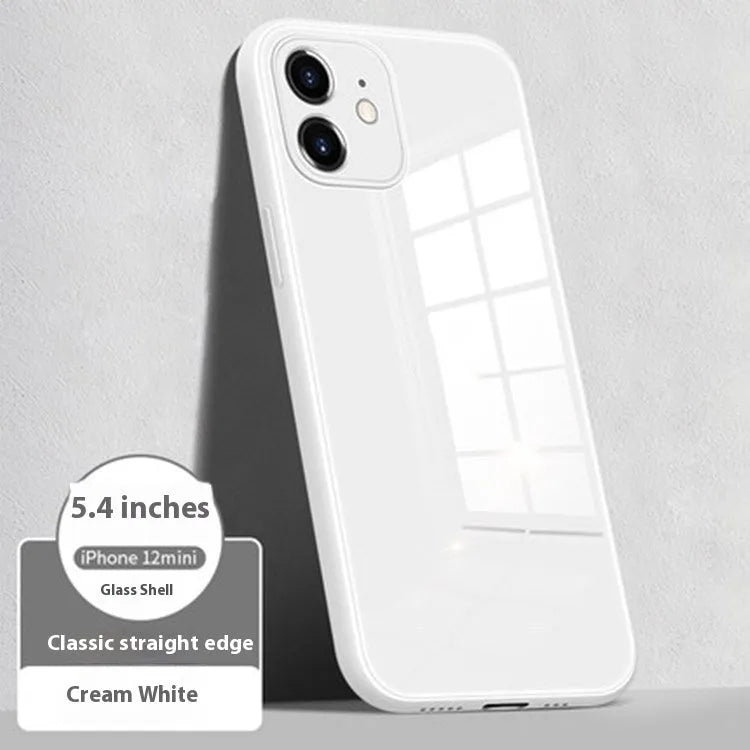 Liquid silicone tempered glass phone case for iPhone 12-14 Pro Max in black, blue gray, cherry purple, granny grey, white