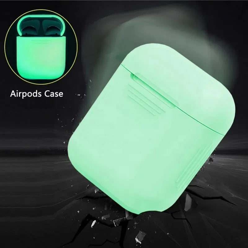 Luminous solid colour silicone flip-open protective case for Apple AirPods.
