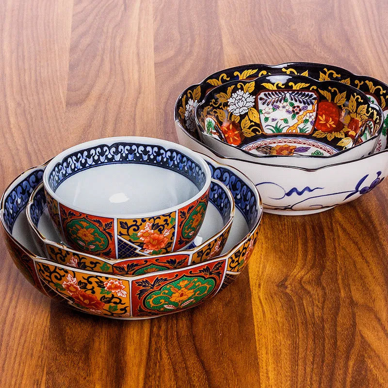 Japanese style 4-inch ceramic bowl with peony retro design in gold colour