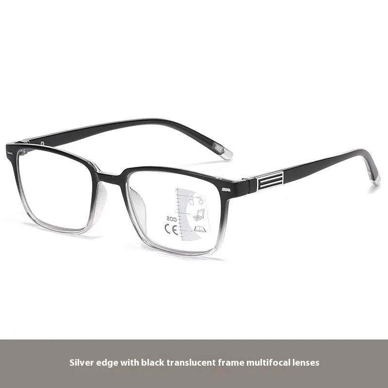 Anti blue light multifocal reading glasses with photochromic colour changing lenses in various frame styles