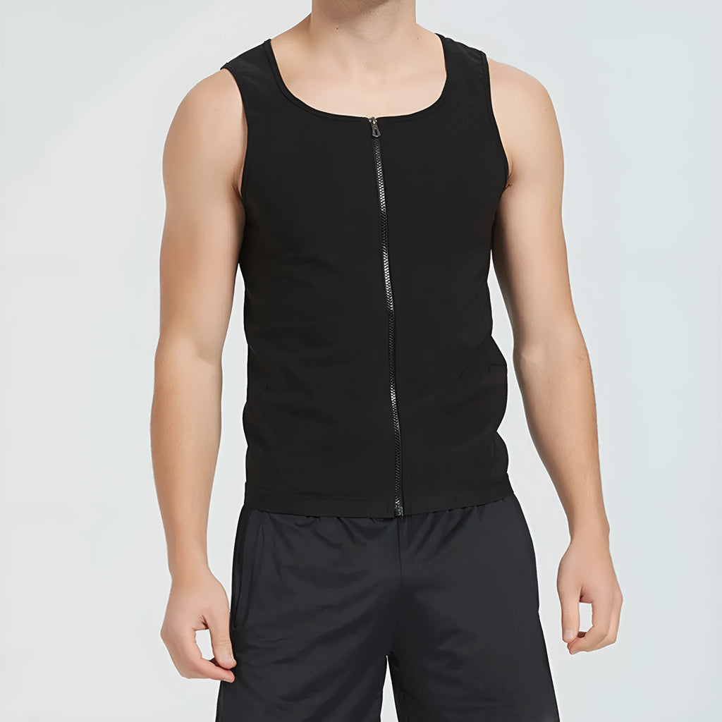 Men's black polyester zip sweatshirt, long sleeve running and yoga top, sizes S to 5XL