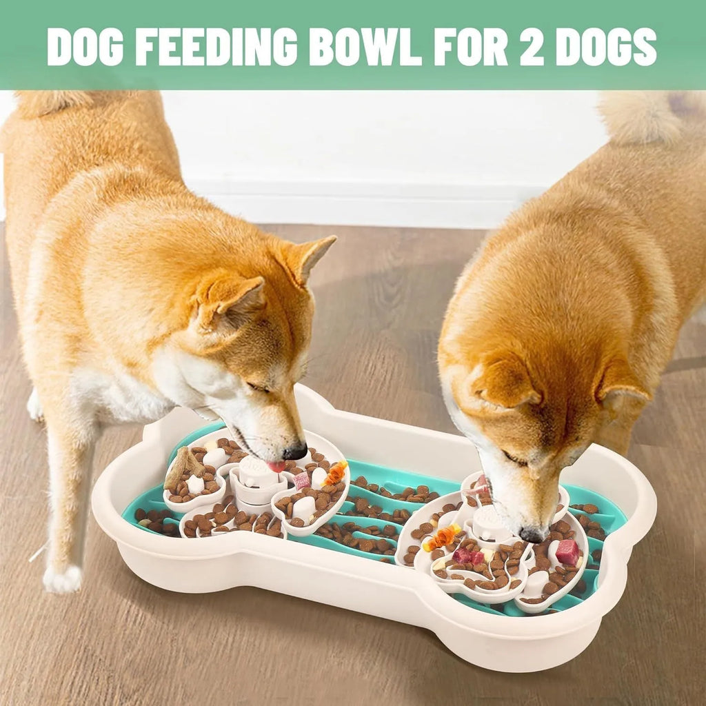 Large green slow feeder dog bowl with puzzle maze design for dry and wet food.