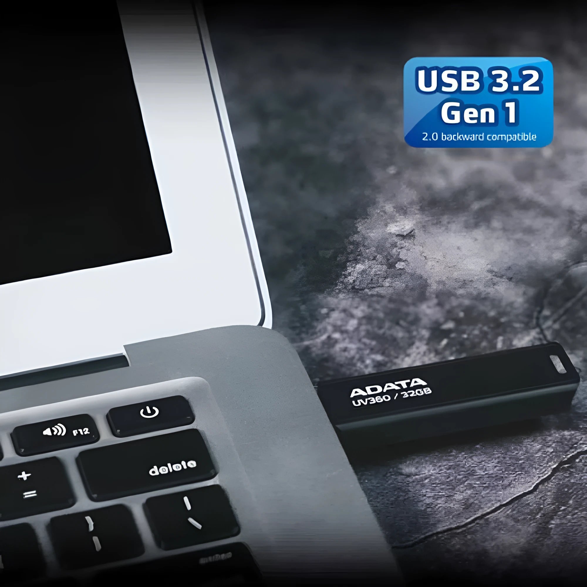 Black car-mounted USB flash drive with waterproof case showing capacity options 32GB 64GB 256GB