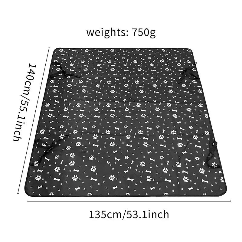 Dog car seat protection mat covering rear vehicle seat with water and dirt resistant cloth material
