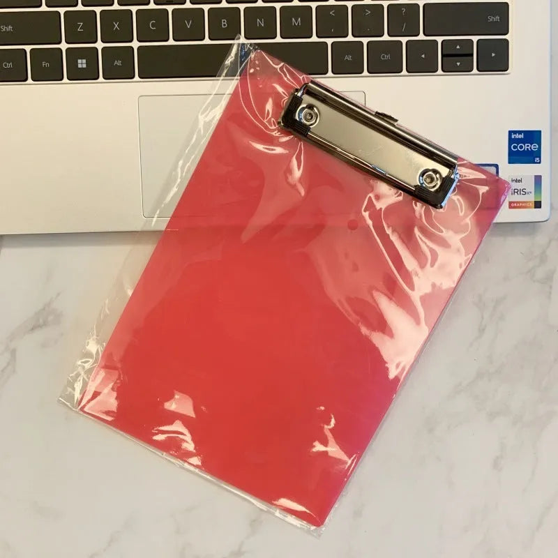 A4 and A5 transparent PP writing board with metal clip, shown in multiple colour options.