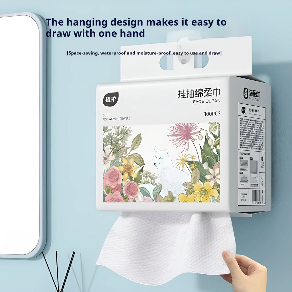 Disposable soft towel roll with removable hanging system, 100 sheets per pack