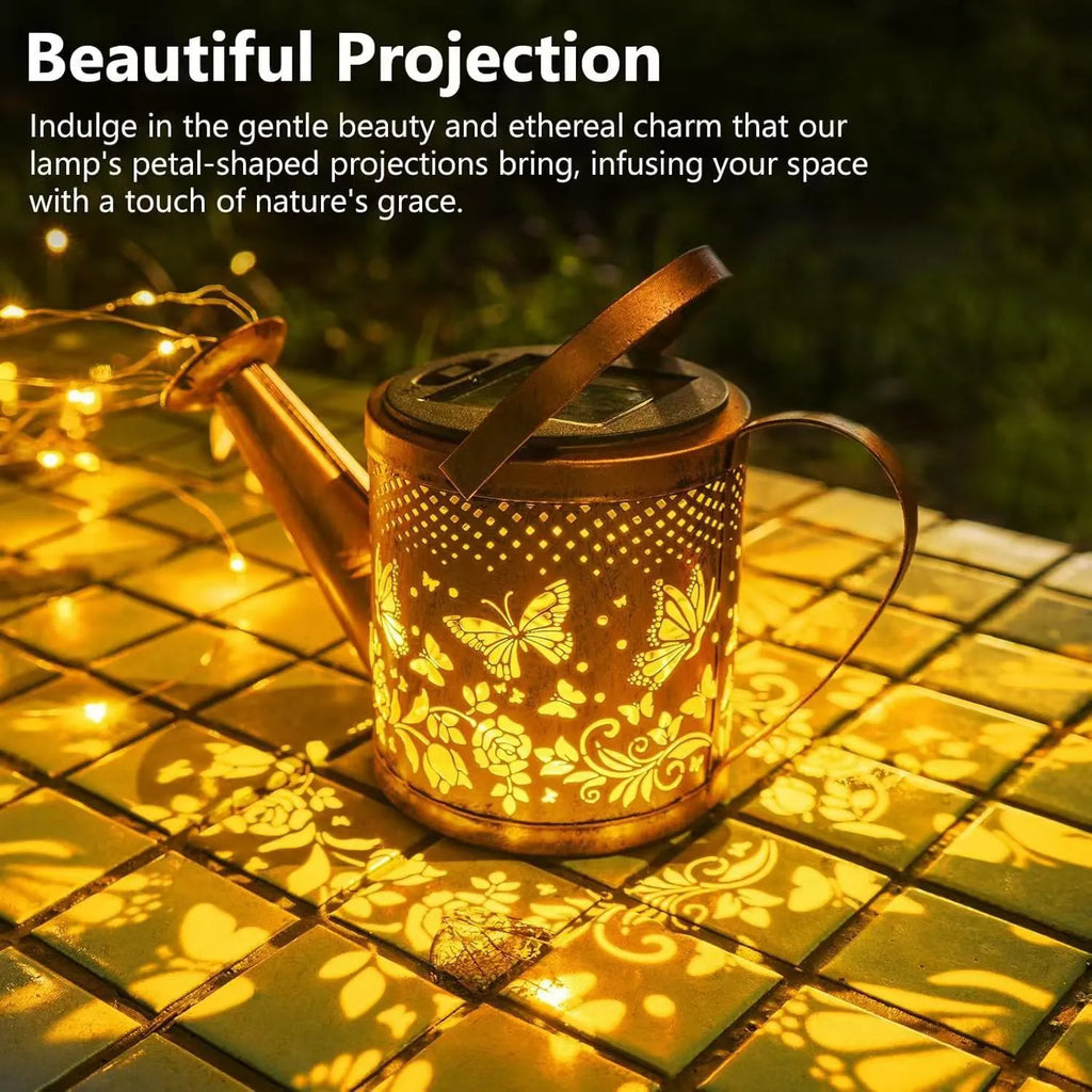 Wrought iron butterfly design solar kettle garden light for outdoor courtyards