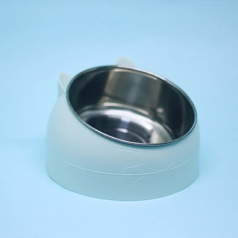 Stainless steel cat bowl with oblique mouth, 200ml or 400ml, in seven colours including green, blue, black and white