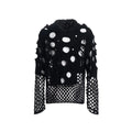 Men's black thin hoodie with hollow hood and front pearl decorative details.