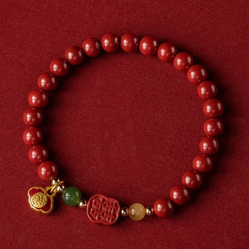 Emperor Sandstone cinnabar bracelet with fu character design in New Chinese style