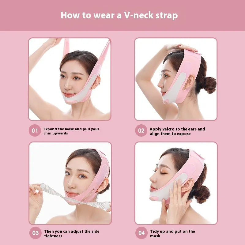 Pink elastic V face bandage for facial contour support and skin tightening applications