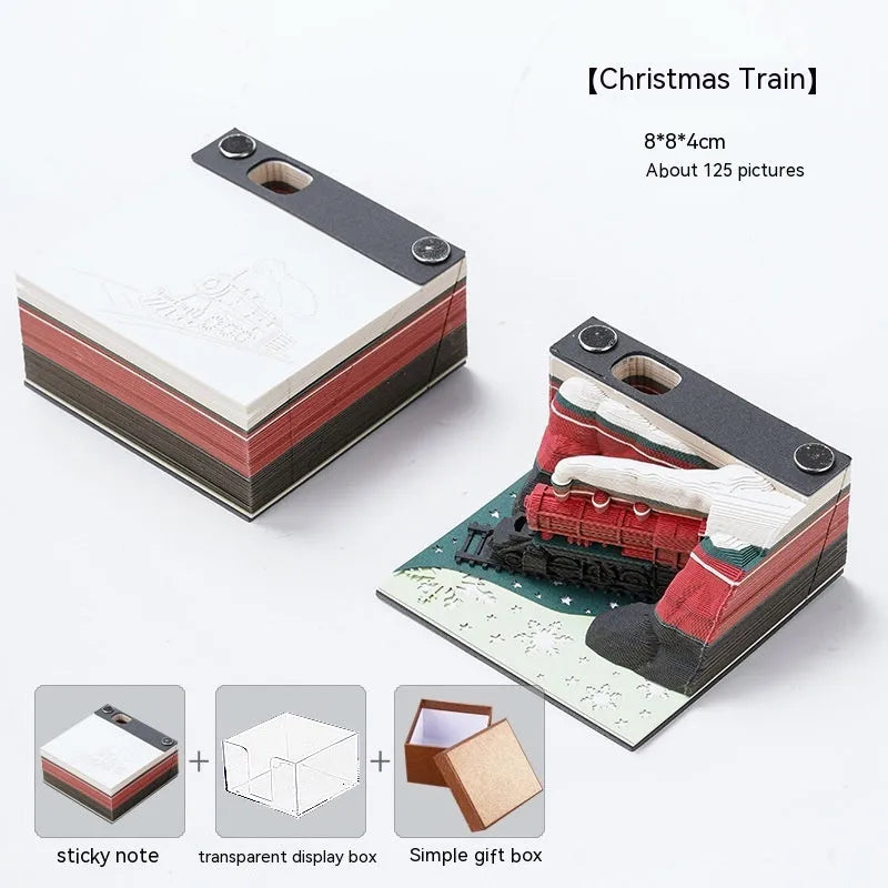 3D sticky notes pad with carved Qingshui Temple design in Christmas Train cover colour