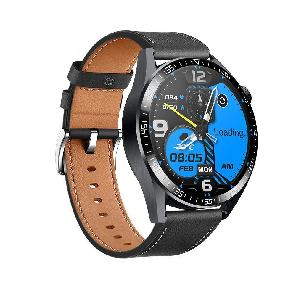 Black GS3 Max smartwatch with colour touch screen displaying health stats, on a silicone wristband.