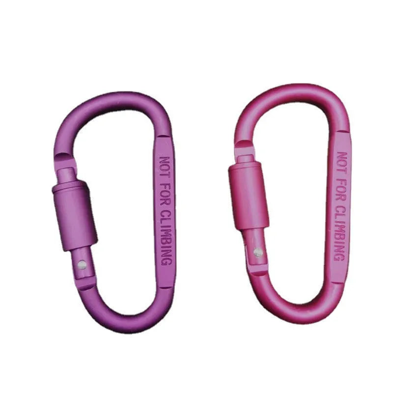 Aluminium D-shaped locking climbing carabiner with a flat 8cm design shown in silver.