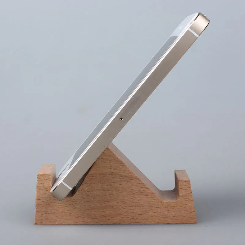 Beech wood mobile phone holder with resin animal decoration and custom lettering on coin back.