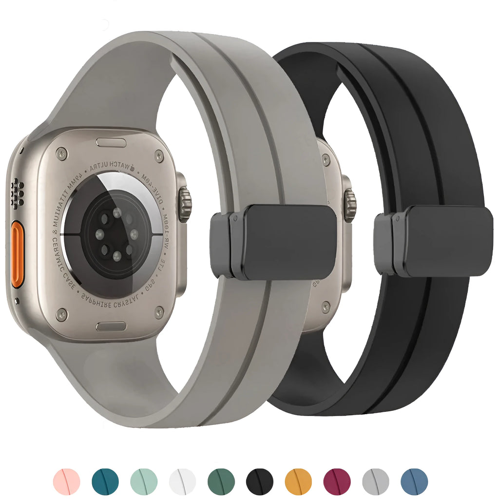 Silicone magnetic band for Apple Watch in black, size 42mm