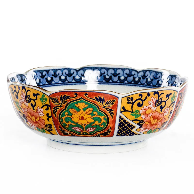 Japanese style 4-inch ceramic bowl with peony retro design in gold colour