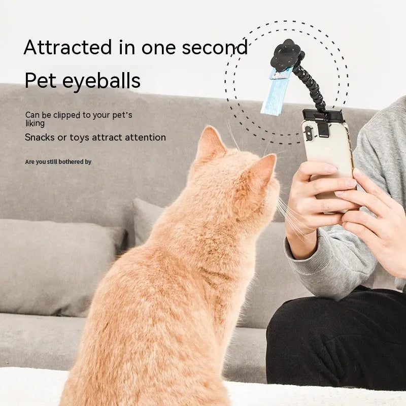 Black pet photography phone holder with treat clip for dog and cat photography sessions