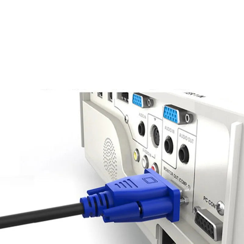 Black 1.5 metre VGA computer monitor cable with blue moulded connectors and nickel-plated terminals