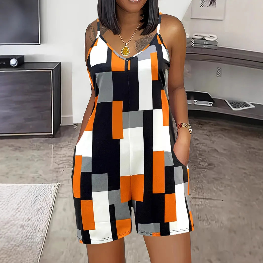 Women's sleeveless V-neck jumpsuit with inner pocket in pullover design