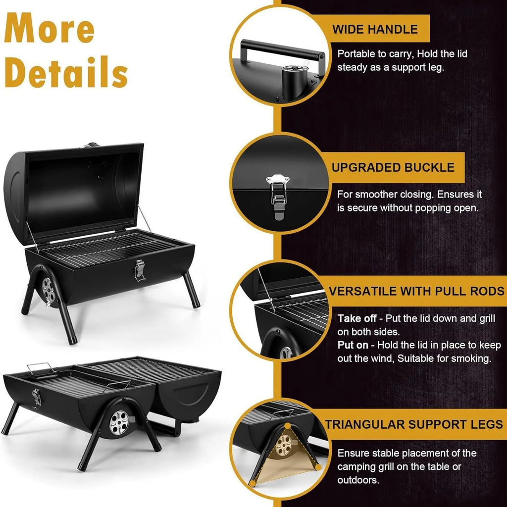 Small folding desktop charcoal barbecue grill with removable cooking grate