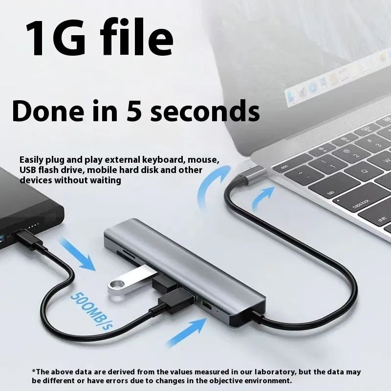 Type-C 7-in-1 expansion dock with HDMI port, USB connectors, and 15cm cable for laptop and tablet connectivity