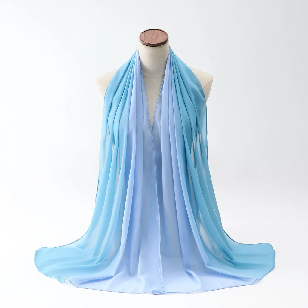 Women's long chiffon summer scarf in solid colour showing lightweight drape and 175cm length