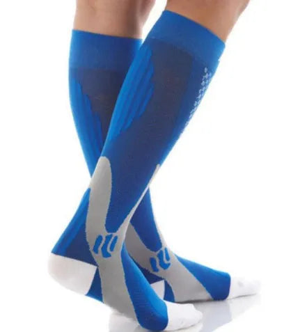 Graduated compression socks for men and women in black, blue, orange, pink, and white colour options