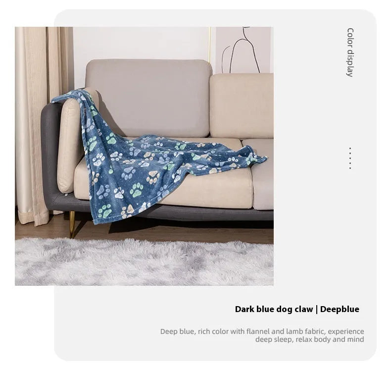 Blue Dog cartoon pattern double-sided flannel pet blanket laid flat, showing its 100x120cm size.