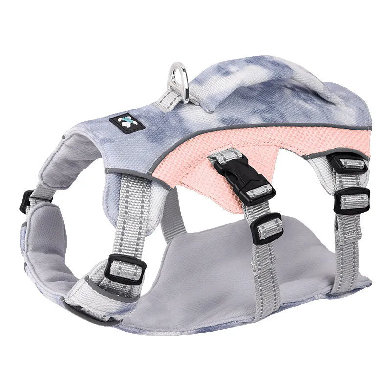 Reflective dog cooling vest chest strap in light blue polyester with adjustable sizing.