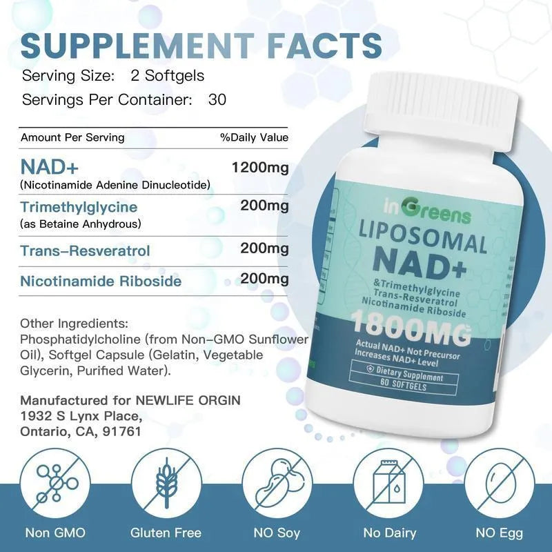 Bottle of NMN nicotinamide mononucleotide gel capsules dietary supplement