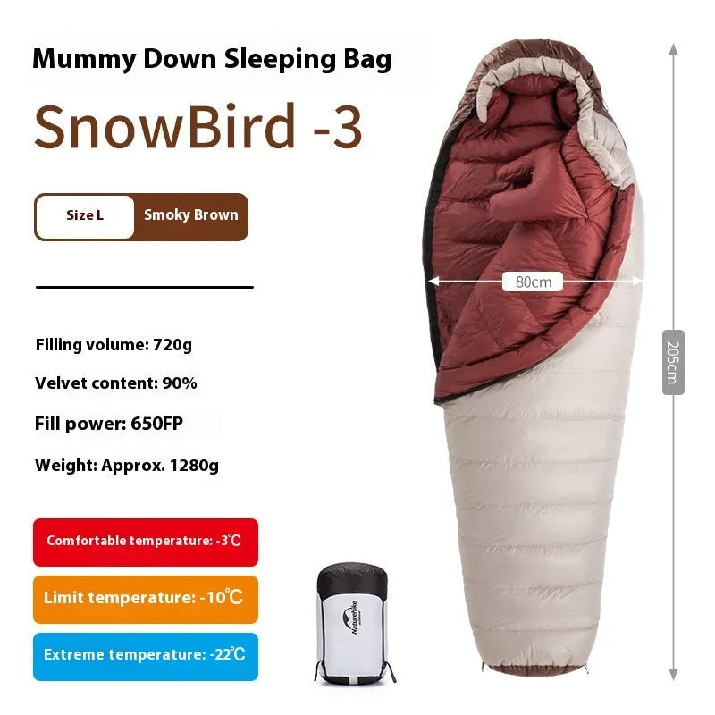 Adult goose down mummy sleeping bag with storage bag for camping