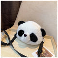 Panda head design plush crossbody bag with cylindrical shape and sandwich pocket
