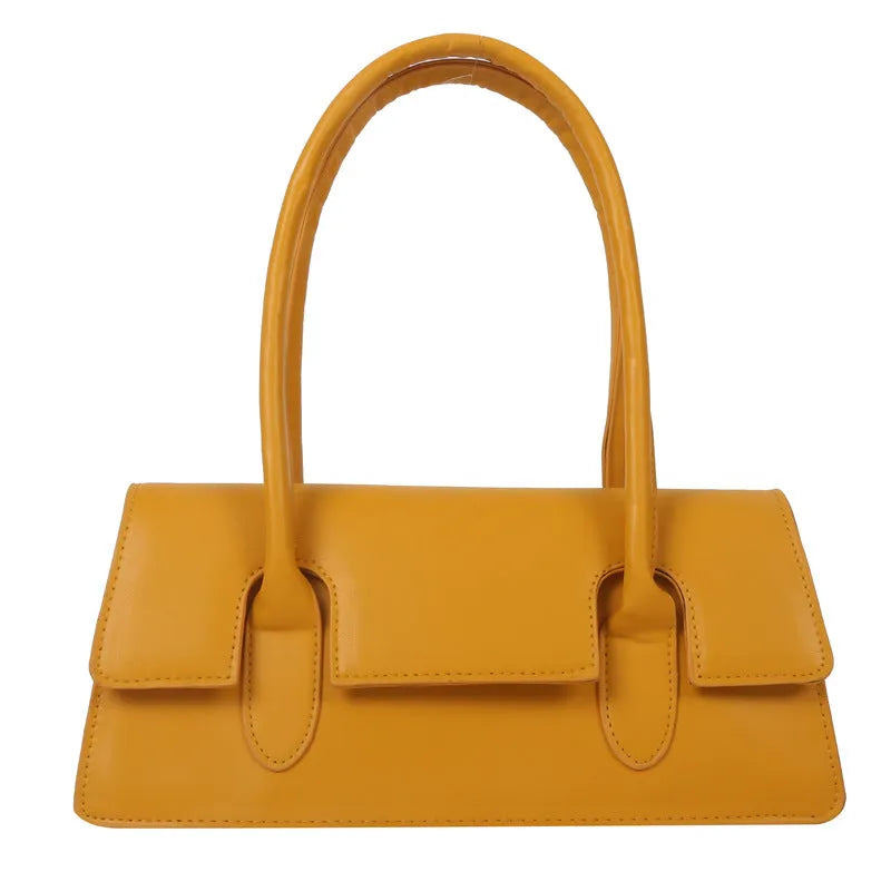 Women's small horizontal square shoulder bag in PU leather with visible stitching in a choice of colours