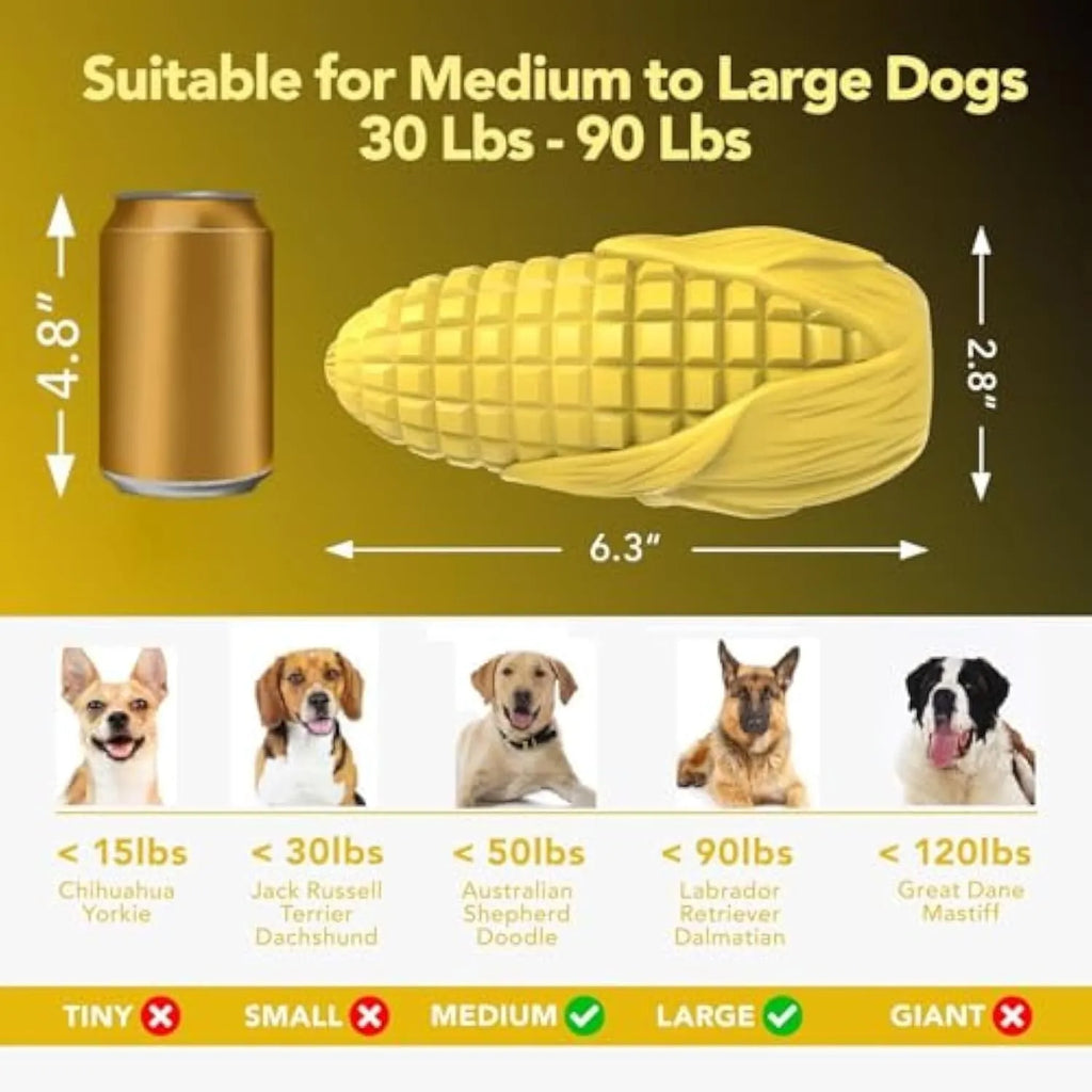 Blue and yellow corn stick dog chew toy with textured surface grooves for aggressive chewers